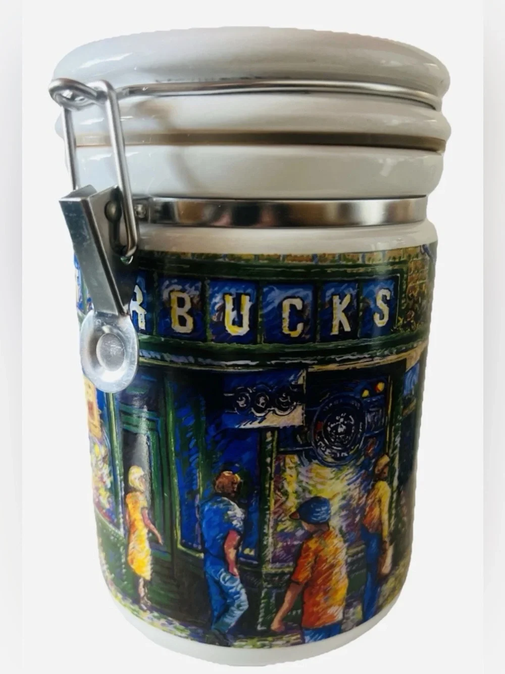 Seattle Pike Place Market Starbucks Ceramic Coffee Canister 5”x8” Colorful EUC